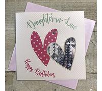 Daughter-in-Law Birthday Card, Patterned Hearts Handmade by White Cotton Cards SS69-DL