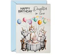 Daughter in Law Birthday Card - Pawsome Party Cats Balloons - Happy Birthday Card for Daughter in Law from Father in Law Dad Mother Mum, A5 Female Cat Bday Greeting Cards