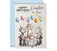 Daughter in Law Birthday Card - Pawsome Party Cats Balloons - Happy Birthday Card for Daughter in Law from Father in Law Dad Mother Mum, 5x7 Inch Female Cat Bday Greeting Cards
