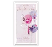 Daughter-in-Law Birthday Card - Wonderful Daughter-in-Law - Floral Balloons - Special Finishes and Illustrated Insert Leaf - Made in the UK - Eco-Friendly