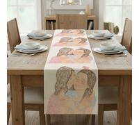 Daughter Kisses Mother Table Runner Rustic Linen Coffee Table Runner Kitchen Dining Long Dinner Party Accessories Party Holiday Farmhouse Home Setting Decorations 33X228 cm
