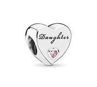 Daughter Love Heart Charm Pink Stone 925 Silver Compatible with Pandora Charms, silver chain Bracelet, Trollbeads, Chamilia and Biagi.…