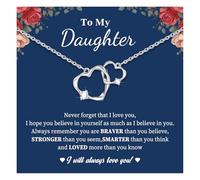 Daughter Necklace Gifts from Mum Daddy - Silver Interlock Love Heart Pendant Necklaces for Women Girl, Daughter‘s Birthday gifts from Mama, Daughter Present for Mother's Day Graduation