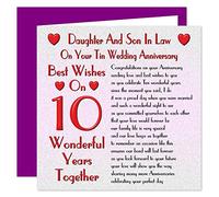 Daughter & Son In Law 10th Wedding Anniversary Card - On Your Tin Anniversary - 10 Years - Sentimental Verse