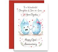 Daughter & Son-in-Law 24th Anniversary Card - Cute Opal Rocks and Hearts Design - 24th Opal Anniversary Card - A5 Size Card with Red Envelope