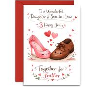 Daughter & Son-in-Law 3rd Anniversary Card - Cute Shoe Couple Design - 3rd Leather Anniversary Card - A5 Size Card with Red Envelope