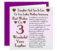Daughter & Son In Law 3rd Wedding Anniversary Card - On Your Leather Anniversary - 3 Years - Sentimental Verse