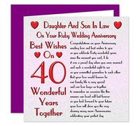 Daughter & Son In Law 40th Wedding Anniversary Card - On Your Ruby Anniversary - 40 Years - Sentimental Verse