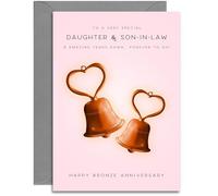 Daughter & Son-in-Law 8th Anniversary Card - Bronze Wedding Anniversary Card - Bronze Hearts Design - A5 Size Card with Grey Envelope