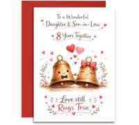 Daughter & Son-in-Law 8th Anniversary Card - Cute Bronze Bells and Hearts Design - 8th Bronze Anniversary Card - A5 Size Card with Red Envelope
