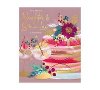 Daughter & Son-in-Law Christmas Card - Floral Cake and Cocktails - Artistic Festive Design - Special Finishes - Made in the UK - Eco-Friendly