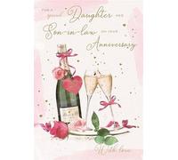 ICG Daughter & Son-in-Law 'On Your Anniversary' Card - Champagne Bottle & Toasting Glasses with Foil Details- Made in England