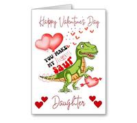Daughter Valentines Card Dinosaur you make my heart saur Valentines (envelope Included)