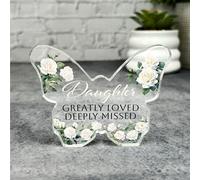 Daughter White Roses Memorial Butterfly Plaque Sympathy Gift Keepsake Gift - Small Gifts For Him For Her, Present, Acrylic Plaque, Unqiue Gift, Ornament, Décor, Plaque, trinket, Keepsake Gift