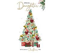 Daughter Xmas Tree Embellished Christmas Card Hand-Finished Champagne Cards XCDC363