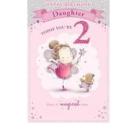 Daughter's 2nd Birthday Card - 2 Today Little Girl & Bear Ballerina's 9" x 6"