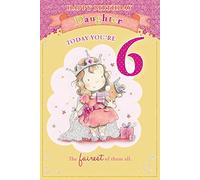 Daughter's 6th Birthday Card - 6 Today Princess Holding Gift & Bear 9" x 6"