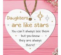 Daughters Are Like Stars Heart-Shaped Hanging Plaque - Heartfelt Gift for Daughters, Rustic White Wood Effect with Star Accents, 10cm x 9cm - Inspirational Keepsake Sign for Loving Daughters