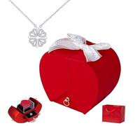 Daughter's Lucky Clover Necklace Keepsake Gift Set, Foldable 4 Leaf Clover Pendant, S925 Sterling Silver with Eternal Flowers Heart Shape Box for Teens Women Birthday (Red Box,Silver)