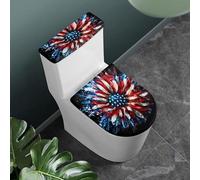 Daulesho American Flag Sunflower Standard Toilet Seat Lid Cover Set Abstract Art USA Sunflowers Toilet Seat Covers July 4th US with Elastic Edge Stays in Place