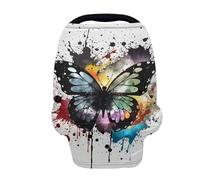 Daulesho Watercolor Splashing Baby Car Seat Canopy Cover Colorful Butterfly Multi-Use Breastfeeding Cover for Girls Boys Art Aesthetic Butterfly Windproof Baby Car Seat Cover