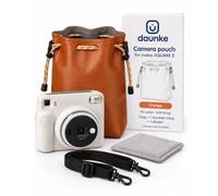 daunke Camera Case for INSTAX SQUARE 2, PU Leather, Orange | PU Leather, Soft Lining, Shoulder Strap, Divider, Portable, Vintage Style, Orange Case for INSTAX SQ 2