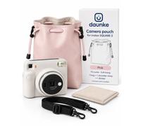 daunke Camera Case for INSTAX SQUARE 2, PU Leather, Pink | PU Leather, Soft Lining, Shoulder Strap, Divider, Portable, Vintage Style, Pink Case for INSTAX SQ 2