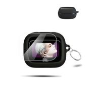 daunke Case for JBL Live Flex 4 Wireless Earbuds,Soft Silicone Protective Cover,Case with Round buckle,1pcs screen protector,Full Protection,Black