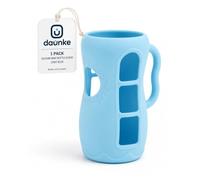 daunke Silicone Baby Bottle Sleeve for Philips Avent 8oz Glass Bottles, Light Blue Protective Bottle Cover with Easy-Grip Handles, Level View Windows & Thickened Base, 1 Pack, Bottle Not Included