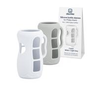 daunke Silicone Baby Bottle Sleeve for Philips Avent 8oz Glass Bottles,White & Grey Protective Bottle Cover with Easy-Grip Handles, Level View Windows & Thickened Base, 2 Pack,