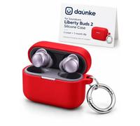 daunke Silicone Case for Soundcore Liberty Buds 2, Red | Silicone, Lightweight, Shockproof, Dustproof, Anti-Scratch, Red Case for Soundcore Liberty Buds 2, Metal Keyring