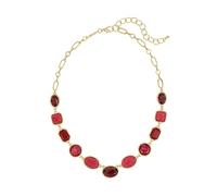 DAUPLAISE Jewelry Frontal Stone Necklace with Chain Back, Red and Gold Elegant Jewelry for Women- Gold Tone