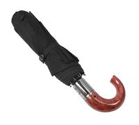 DAUZ Hook Handle Umbrella, Folding Umbrella Wood and Steel Portable and Reliable Auto Open Auto Close UV Protection Windproof 10 Bones for Men for Travel (Non Glue Type)