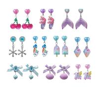 DAVBNM 10 Pairs Clip On Earrings No Pierced Dress Up Jewelry, Rainbow, Unicorn, Cloud, Icecream, Mermaid, Ear Clips for Girls Toddler