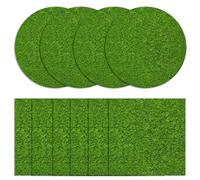 DAVBNM 10 Pcs Dolls House Accessories, Fake Grass Mat, 6pcs 15 x 15 cm Square and 10cm Circular Artificial Grass Mat, for DIY Fairy Garden Ornament Dollhouse Decoration