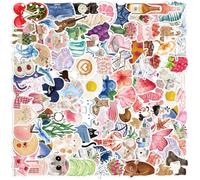 DAVBNM 100 Pack Aesthetic Stickers Waterproof Vinyl Decals for Water Bottle, Laptop, Journal Cute Cartoon Watercolour Designs Unique Gift Ideas for Kindle, Booktok & Scrapbook