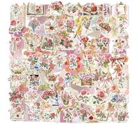 DAVBNM 100 Pcs Flower Stickers, Aesthetic Scrapbooking Sticker Set, Transparent Gold Foil Scrapbook Supplies, Decorative Floral Sticker for Journaling, Card Making, Vintage Paper Crafts, Laptop