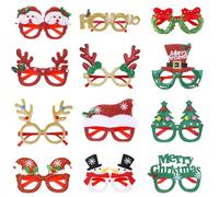 DAVBNM 12 Pack Christmas Glasses Frame, Christmas Glitter Party Glasses, Decoration Eyeglasses, Novelty Fancy Dress Costume for Kids and Adults