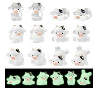 DAVBNM 12 Pcs Mini Cow Figurines, Tiny Resin Luminous Animals, Little Miniature Figures Animal for Fairy Garden Landscape Home Dollhouse Decor Party Cake Headbands DIY