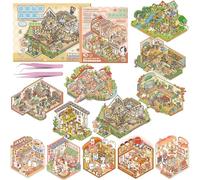 DAVBNM 12 Sets Sticker Therapy Store, 3D House Stickers, 3D Sticker Scene Book, Scene Stickers, with 2 Tweezers, Suitable for Adults Kids Teens DIY to Relieve Stress and Pass The Time