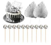 DAVBNM 12Pcs Cake Decoration Mini Disco Balls with Paper Palm Fan Cake Toppers Easy to Operate Disco Topper Stylish for Decorating can Adorn Cakes Cupcakes Pies Ice Creams and Desserts Etc
