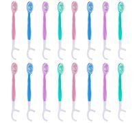 DAVBNM 16 Pieces Disposable Toothbrushes, Mini Toothbrush, 5 in 1 Toothbrush - Pre-Tied, Floss, Tongue Scraper, Fresh Breath, Toothpick, Portable Toothbrushes