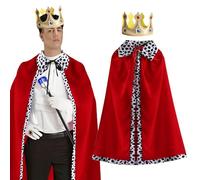 DAVBNM 2 Pcs Adults King Queen Costume Set King Robe Queen Robe with Crown, Red Robe Cloak, Fancy Dress Cosplay Party, Role Play Halloween Costume Stage Performance, 150cm Length for Men and Women