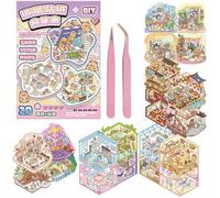 DAVBNM 20 Set Sticker Therapy Store, 3D House Stickers, 3D Sticker Scene Book, Scene Stickers, with 2 Tweezers, Suitable for Adults and Children DIY to Relieve Stress and Pass The Time