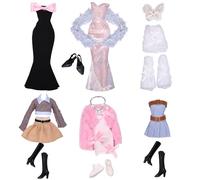 DAVBNM 21PCS Doll Clothes Compatible with Barbie, 11.5 Inch Girl Dolls Fashion Pack, 6 Set Doll Clothes Include Party Gown Plush Set Sequin Outfit Stylish Dress for Girls Gift