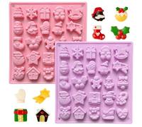 DAVBNM 2PCS Christmas Silicone Mould, Silicone Santa Claus Gift Box Xmas Tree Gingerbread Man Bell Gloves Snowflakes Shapes Christmas Chocolate Cake Baking Moulds, for Christmas Party Supplies