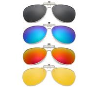 DAVBNM 4 Pcs Clip On Sunglasses, Polarized Flip Up Glasses for Men Women, Polarised Lens Fit Over Prescription Glasses, for Driving Travelling Outdoor Sport