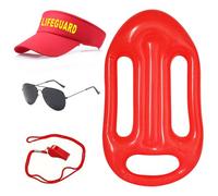 DAVBNM 4 Pieces Life Guard Costume Accessories, Include Inflatable Float Sun Visor Hat Whistle Sunglasses Lifeguard Kit for Adults Kids Fancy Dress Up Men Women Pool Party Cosplay