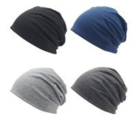 DAVBNM 4 Pieces Thin Knit Slouchy Cap Winter Thermal Running Skull Beanie Hat Unisex Hip-Hop Sleep Cap Dwarf Hat Lightweight and Soft