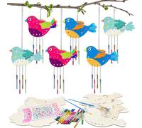 DAVBNM 6 Pack Birds Craft Kit, Crafts for Kids, Arts and Crafts, Wind Chimes Kit for Kids, DIY Coloring Wooden Art, Garden Outdoor Decor, for Girls Boys Birthday Gift